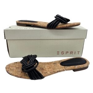 Esprit Womens Katelyn Sandal Faux Leather Flip Flop Flat Slip On Black 10 M
